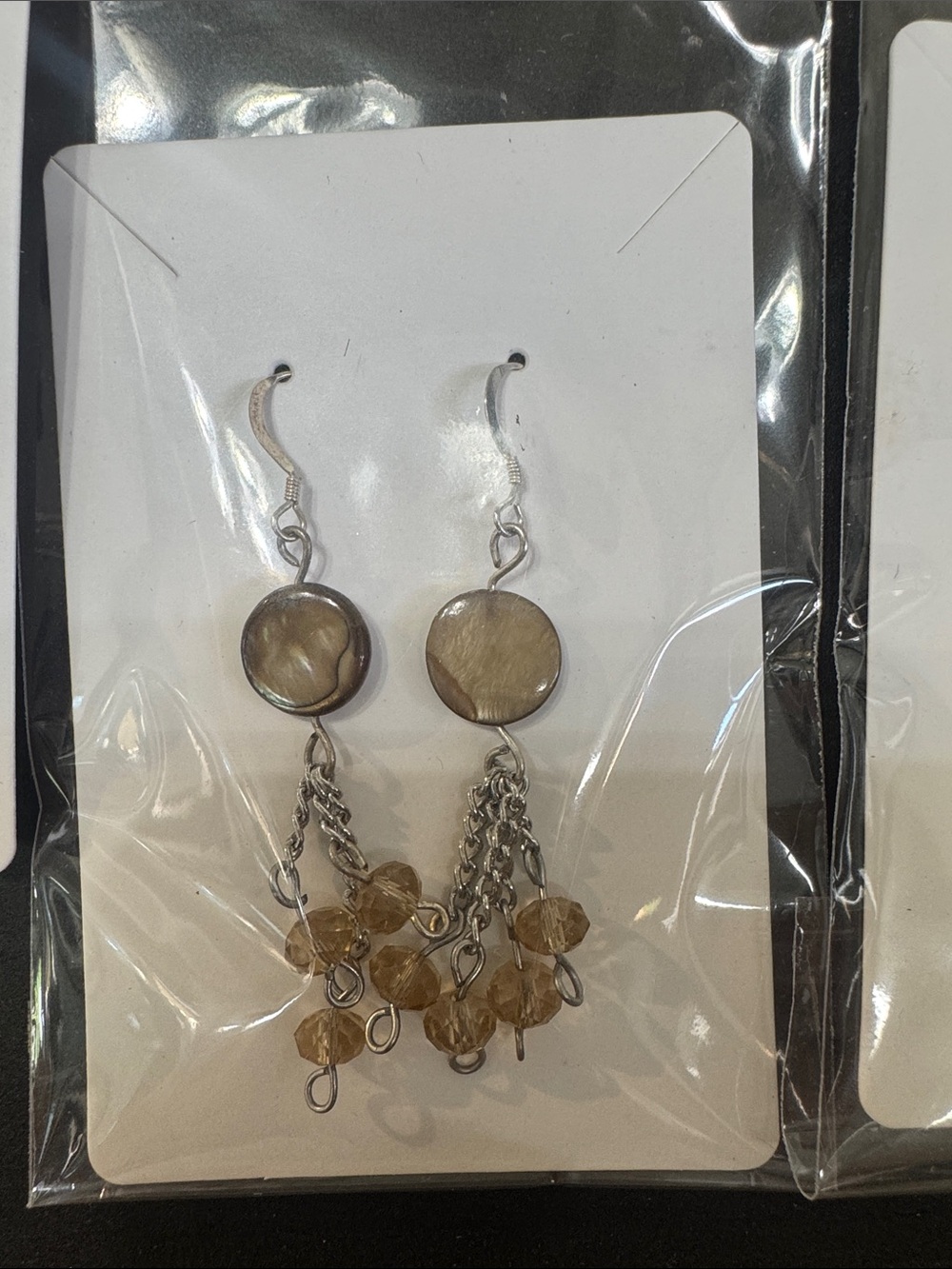 Unbranded Beige Drop Dangle Earrings with Crystal Fringe